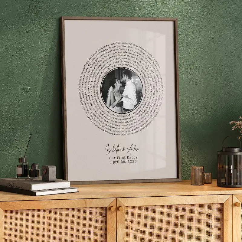 Vinyl record style lyrics poster with a custom photo